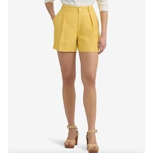Ralph Lauren Pleated Linen-Blend Twill Shorts Primrose Yellow Size 14 New
